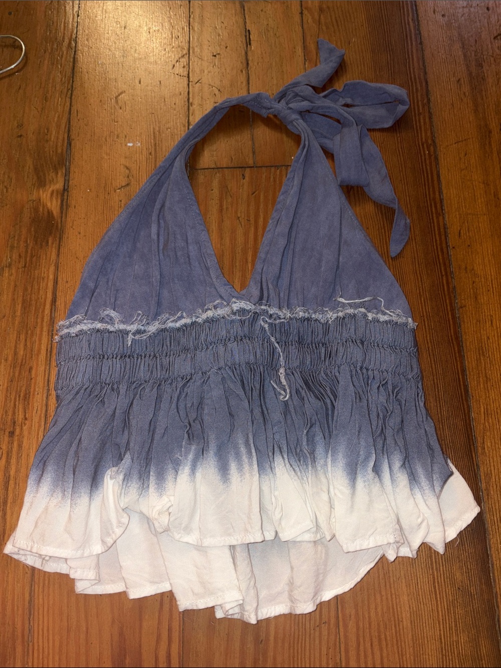 Ocean Drive Denim-Blue Smocked Halter Top